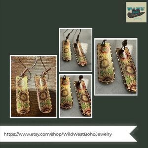 Handcrafted Copper Diamond Cut Sunflower Wire Drop Earrings, Western Boho, Gift